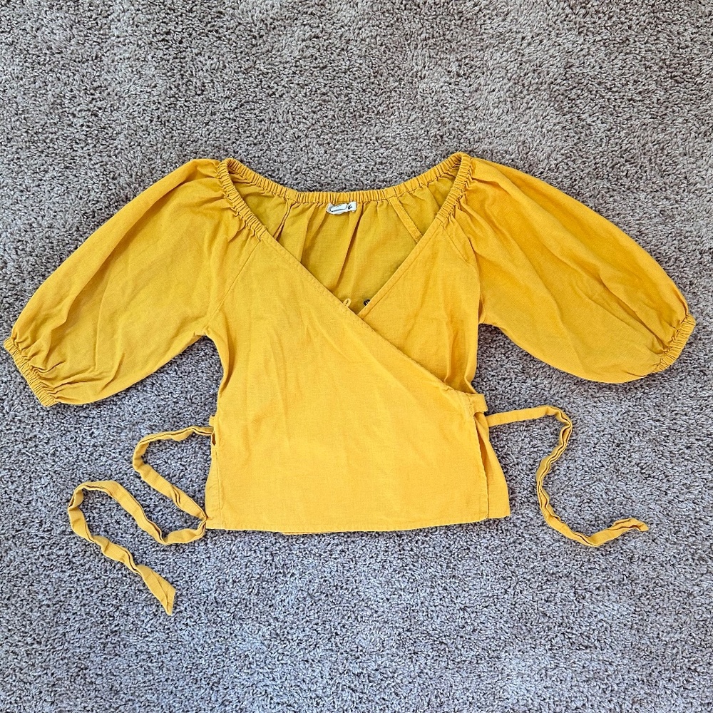 Billabong Women Yellow Wrap Top